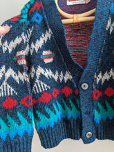 Load image into Gallery viewer, Navy Funky Pattern Cardigan 4t
