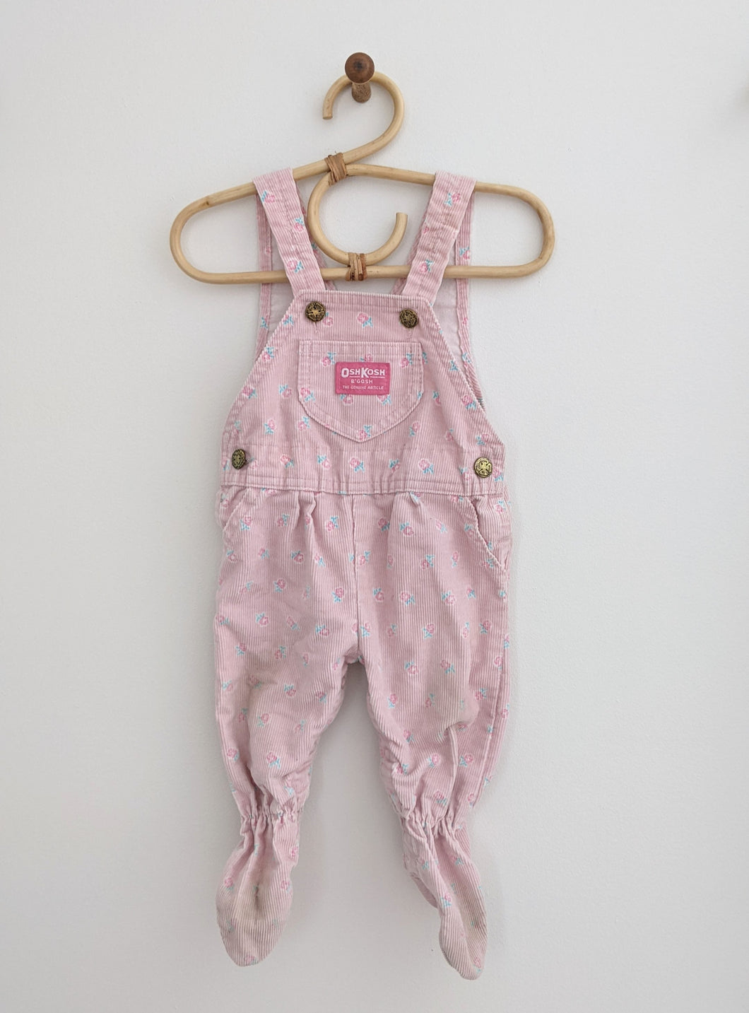OshKosh Floral Corduroy Footed Overalls 3/6m