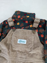 Load image into Gallery viewer, Tan Cord Overalls + Fall Leaves Turtleneck 24m
