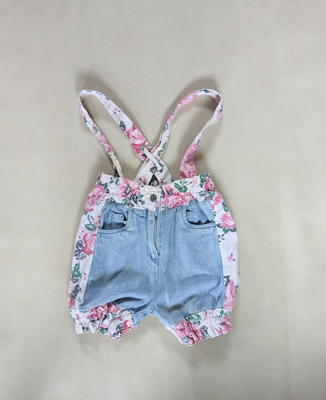 Floral + Denim Suspender Shorts 4t